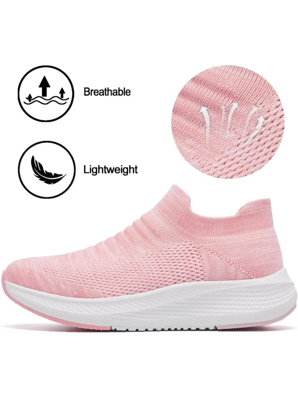 Women Light Pink Rubber Walking Shoes Comfort Lightweight Sneaker Athletic Shoes